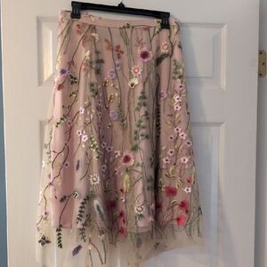 Eva Franco Pink Floral Embroidered Circle Skirt